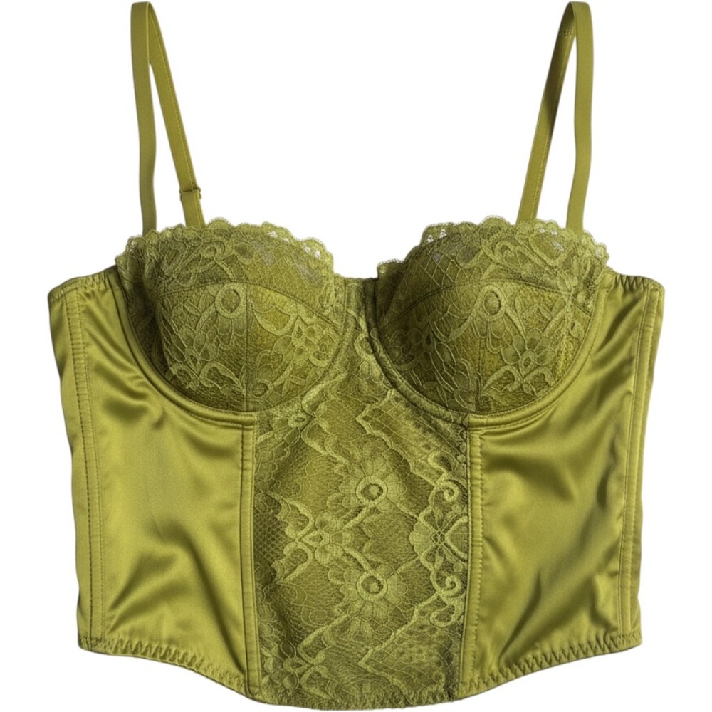Y2K Fairy Grunge Lime Satin Lace Corset Bustier Underwire Top Sincerely Jules S